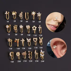 2024 custom stainless steel faux nose septum hoop nostril ring stud dangle clip on cuff non piercing jewelry