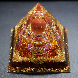 Adorno Piramidal de Cristal con Piedras, Ojo de Tigre Rojo, Resina Epoxi de Vidrio Azul, Decoración para el Hogar, Oficina, Colección de Regalos - Product Image 4