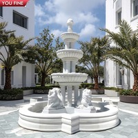 Fontaine YOUFINE sur mesure, grande, à deux niveaux, en marbre blanc, avec statue de lion marchant, pour l'entrée de villa ou de manoir, aménagement paysager