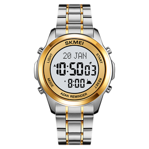Relojes digitales árabes de acero inoxidable, reloj de pulsera con dirección <span class=keywords><strong>Al</strong></span> Azan, <span class=keywords><strong>Qibla</strong></span>, islámica, para oración musulmana, 2097 - Product Image 2