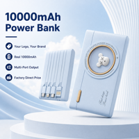 Batterie externe au design élégant de type appareil photo 10000 mAh 4-en-1 avec câbles intégrés, charge rapide 10W, ultra-légère pour les déplacements, vente en gros ODM/OEM