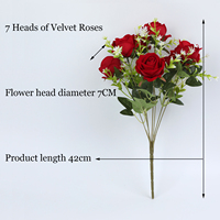 Rote Samt künstliche Burgunder Rosen Hochzeit Bühnen dekoration Blumen für Muttertag und Back to School MOQ 50 Pcs