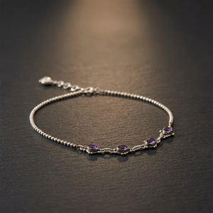 Elegant <b>Amethyst</b> Anklet for Women Silver Tone Gemstone Jewelry Foot <b>Bracelet</b> Bohemian Style Accessory - Product Image 4
