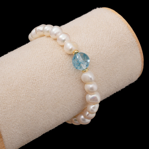 Bracelet élégant en or plaqué 18 carats avec perles d'eau douce et pierres de cristal blanc brut, cadeau personnalisé pour <span class=keywords><strong>femme</strong></span> pour un anniversaire ou une occasion spéciale - Product Image 3