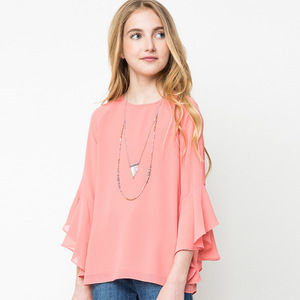 Blouse en mousseline à volants et dos orné pour filles, collection créateur - Product Image 1