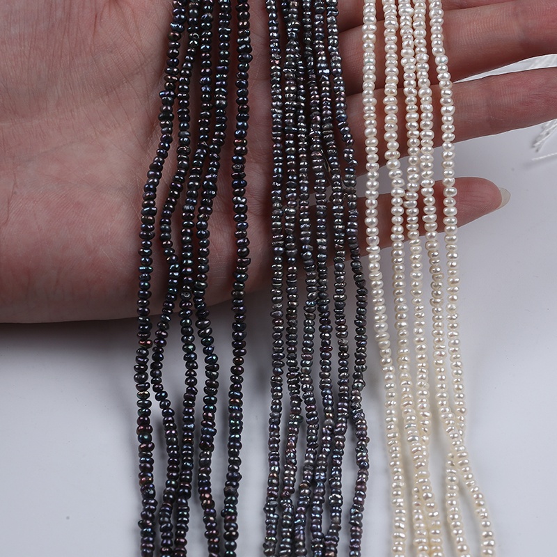 Wholesale 2.5-3mm White Black Freshwater Loose Flat Button Pearls Beads String Strand for Jewelry Making