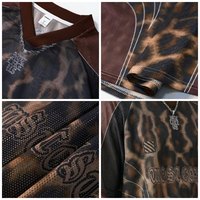 T-shirt en jersey léger vintage pour homme, imprimé léopard, col en V, coupe ample, style streetwear hip-hop, pour homme