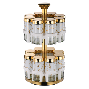 2 Katlı 360 Derece Dönebilen Baharatlık Seti, 12 Cam Kavanozlu, Dayanıklı, Çevre Dostu, Modern Baharat Düzenleyici, Mutfak Tezgahı İçin - Product Image 5
