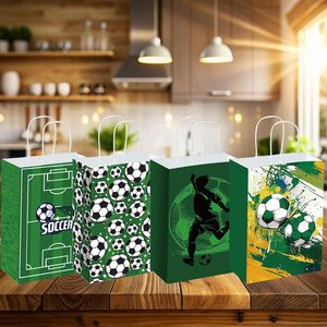 12 sacs cadeaux en papier sur le thème du football avec poignées, sacs à friandises pour les jours de match, anniversaires et autres événements sportifs - Product Image 1