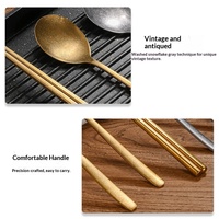 YolecenFactory Fournisseur direct Ensemble de couverts rétro en acier inoxydable 304, style carré ancien, antidérapant, baguettes, cuillère, fourchette, couteau, usage commercial, coréen