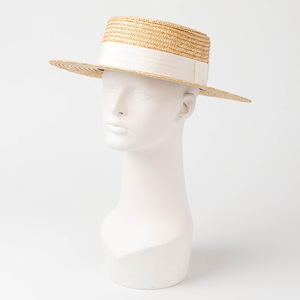 Unisex Lúa Mì Phẳng Mũ Rơm Với Ruy Băng Trắng - Product Image 2