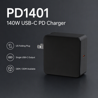Chargeur 140W GaN PD3.0 PPS avec protection OTP, adaptateur USB-C simple, prise US fixe, charge rapide pour ordinateur portable, tablette et téléphone