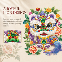Kit de Peinture Diamant 5D KS Craft Écologique sur Toile Imprimée, Thème Danse du Lion Chinois Violet, Art Diamant Spécial DIY Oriental