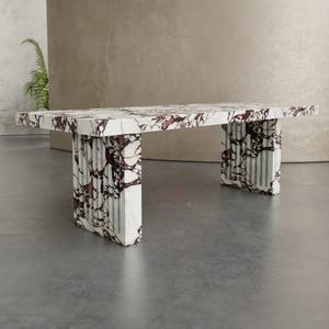 Table à manger <span class=keywords><strong>de</strong></span> luxe en <span class=keywords><strong>travertin</strong></span> beige haut <span class=keywords><strong>de</strong></span> gamme Design artisanal en pierre texturée organique pour les espaces modernes rustiques - Product Image 2