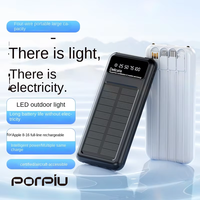 Batterie externe solaire portable PORPIU pour l'extérieur, charge rapide PD22.5W, haute qualité, 10000mAh, avec affichage LED intégré à quatre fils