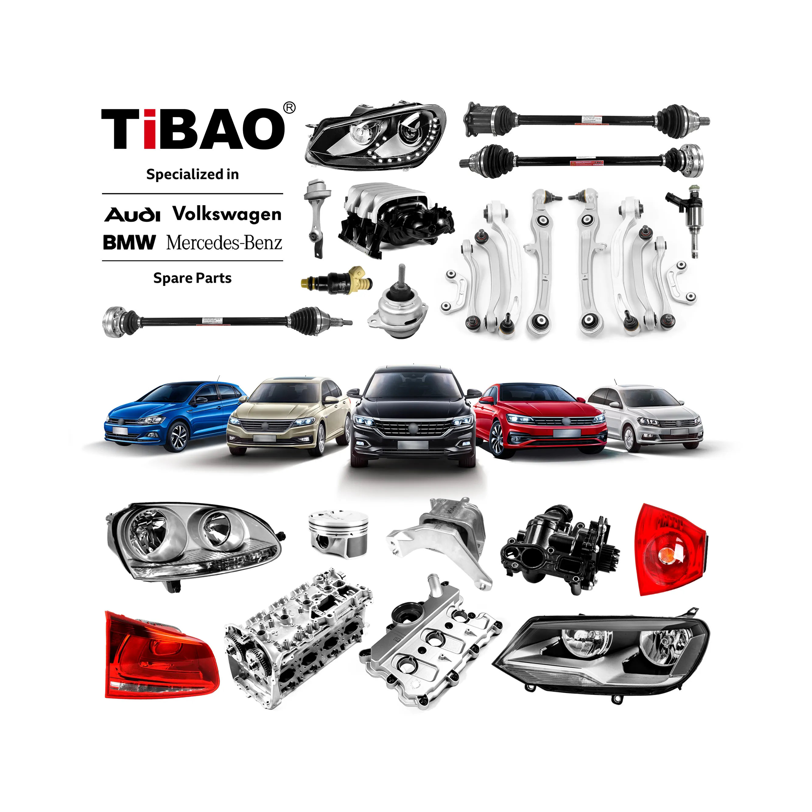 TiBAO OEM Automotive Full Range Peças de reposição para Audi A3 A5 Q7 Volkswagen Polo Jetta Passat BMW E46 E60 E90 Benz W204 W210 W211