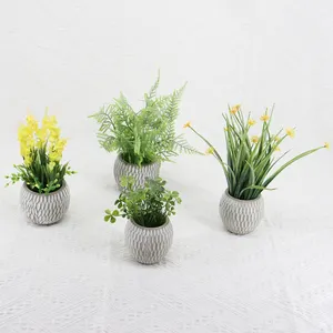 Hot Selling Cement Flower Pot Grass Tree Mini Pot Artificial Plant Wholesaler