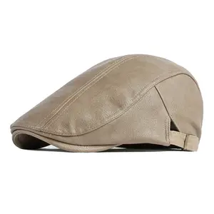 the new PU leather beret for autumn and winter British retro thick warm and stylish duck tongue forward hat