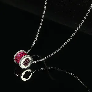 Fashion Small Belt Pendant Necklace 925 Sterling Silver CZ Stone Circle Necklace For Women