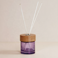 Bouteilles de diffuseur de parfum en verre transparent personnalisées en usine, 50 ml, 300 ml, durables, écologiques, toutes saisons, violet/couleurs personnalisées