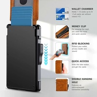 Dompet Lipat Pria RFID Metal dengan Tempat Kartu ID PU dan Penjepit Uang Smart Cartera Metalica Hombre