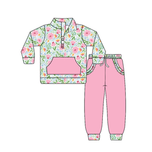 Conjunto de 2 Piezas RTS Boutique para Niños, Primavera-Otoño, Casual, Estampado Floral, Sudadera con Cierre y Pantalones Jogger, Transpirable, Algodón y Spandex - Product Image 4