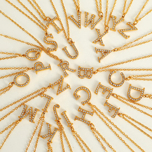 Collar con Colgante de Letra de Acero Inoxidable, Cadena con Letras del Alfabeto con Incrustaciones, Joyería de Moda, Cadena para Clavícula - Product Image 1