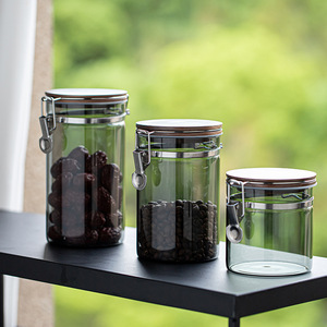 Glass Storage Jar With Wooden Lid Cylinder Shape For Food Moisture Proof Semi Transparent <b>Container</b> - Product Image 2