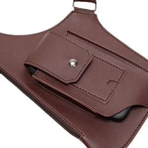 Sac de poitrine pour homme en cuir marron foncé, sac à bandoulière multifonctionnel avec poches zippées pour les loisirs en plein air et les voyages, collection Printemps 2025 - Product Image 5