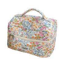Ensemble de 3 trousses de toilette portables grande capacité, motif floral, personnalisables avec logo, en coton matelassé léger