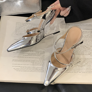 Sandalias Elegantes de Tacón Alto con Punta Abierta y Correa en el Tobillo para Mujer, Diseño Verano 2025, para Oficina, Uso Diario, Plantilla de PU - Product Image 4