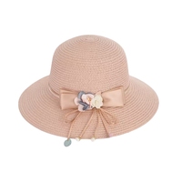 Chapeau de pêcheur d'été pour femmes Chapeau de plage de pêche en paille à bords souples Protection solaire à grand bord Activités décontractées en plein air Fleur