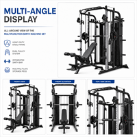Machine Smith multifonctionnelle avec structure en acier et portique métallique, banc de musculation et rack à squats, extensible, portable, sécurisée, pour un entraînement complet de la force