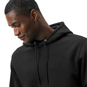 Sweat-shirt à capuche noir pour homme, coupe classique, en coton French Terry, décontracté, pour l'automne, non doublé, uni, tricoté - Product Image 1