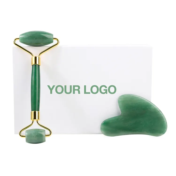 100% naturale verde nefrito massaggio viso pietra cosmetici strumenti personalizzato avventurina rullo di giada facciale e gua sha