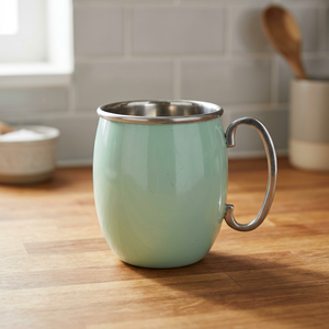 Taza de latón y acero inoxidable de alta calidad en verde mate con recubrimiento en polvo, taza para beber de latón antiguo al por mayor - Artesanías indias para el hogar - Product Image 3