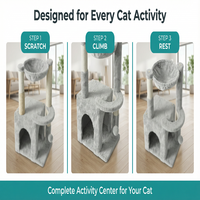 Arbre à chat de luxe multi-niveaux en sisal et bois écologique, avec griffoir, niche, perchoir et maisonnette en peluche moderne pour chats d'intérieur de grande taille