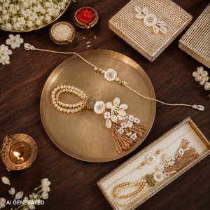 Juego de Regalo Rakhi para Parejas, Colección Rustic Royal, Hecho a Mano con Perlas y Conchas, para Bhai y Bhabhi, con Caja de Regalo Texturizada Premium - Product Image 6