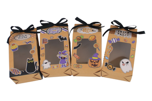 Cajas de papel Kraft para dulces de Halloween con ventana, cajas de decoración para dulces con cintas, regalos de fiesta - Product Image 3