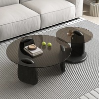 Ensemble de table basse ronde en bois et verre de luxe moderne pour le salon, meubles multifonctionnels noirs au design unique, décoration