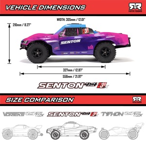 ARRMA <span class=keywords><strong>SENTON</strong></span> 223S 1/10 Camion RC Short Course Brushless 4x4 50mph Expert Voiture Télécommandée Métallique DSC Smart RTR Modèle ARA4303V4T1 - Product Image 6