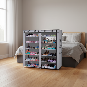 DB Estante para Zapatos de Tela No Tejida de 6 Filas, 2 Líneas y 12 Compartimentos, Ahorro de Espacio, Tipo Armario Vertical - Product Image 2