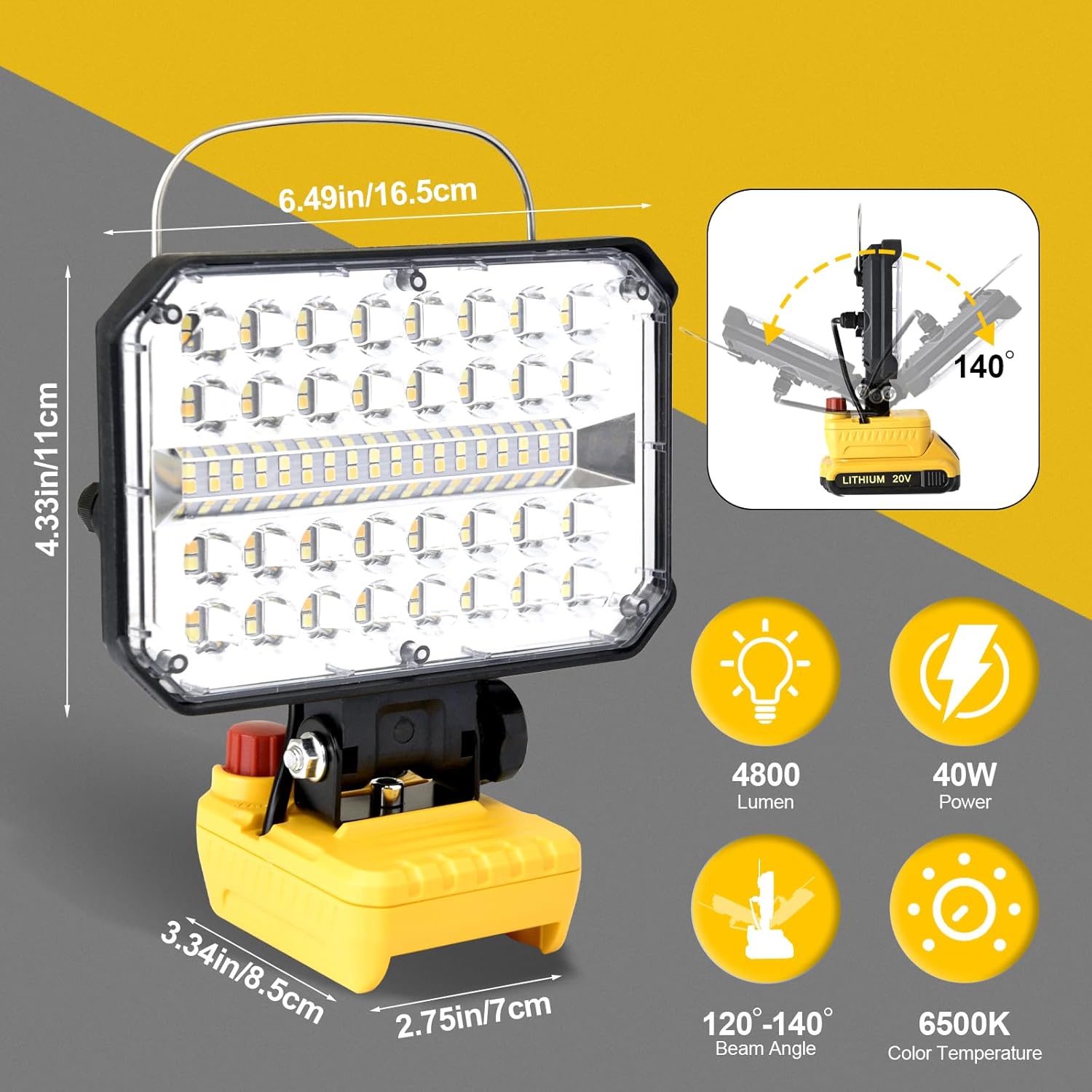 Cordless LED Work Light - 30000 Hours Lifespan for Dewalt, image size:1500x1500