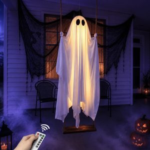 Hanging Swing Ghost Halloween Decoration 5ft Outdoor <b>Battery</b> <b>Operated</b> Lighted Ghost Decor Ready To Hang With Timer Feature - Product Image 4