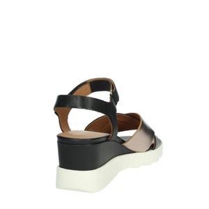 Open Toe D45g0c 043cf sandali con tacco nero/oro comode zeppe con cinturino alla caviglia per la primavera/estate con soletta morbida in PU/gomma - Product Image 3