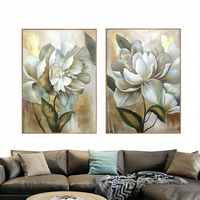 Ensemble de 2 tableaux modernes de luxe sur toile, fleurs blanches dorées, peinture florale originale, décoration de salon
