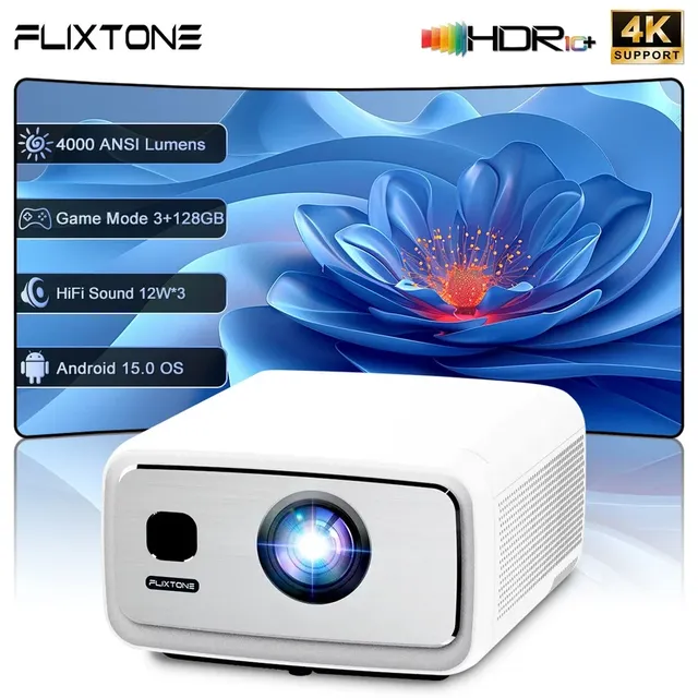4000 ANSI Lumens Full HD 4K D10S 5 Inch LED LCD Mini Projector Android 15 Portable Indoor/Outdoor 12W*3 Speaker Game Party Movie