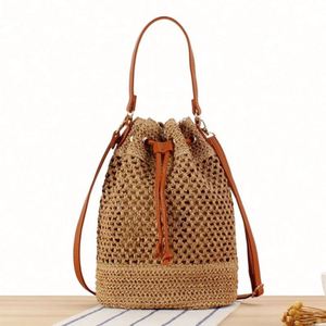 Summer Women Handmade <b>Small</b> Beach Bag Paper Woven Bag Tote Crossbody Bucket Bag - Product Image 2
