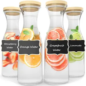 Set of 4 Glass Bottle with Lid 1 Liter Beverage Serveware Carafe Clear Glass Pitcher for Mimosa Bar, Brunch, Cold Water, Juice K