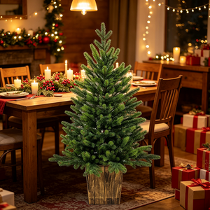 Sapin de Noël artificiel <span class=keywords><strong>en</strong></span> <span class=keywords><strong>pot</strong></span> avec base <span class=keywords><strong>en</strong></span> bois, branches de pin vertes, pour décoration de table ou de bureau <span class=keywords><strong>en</strong></span> intérieur - Product Image 1